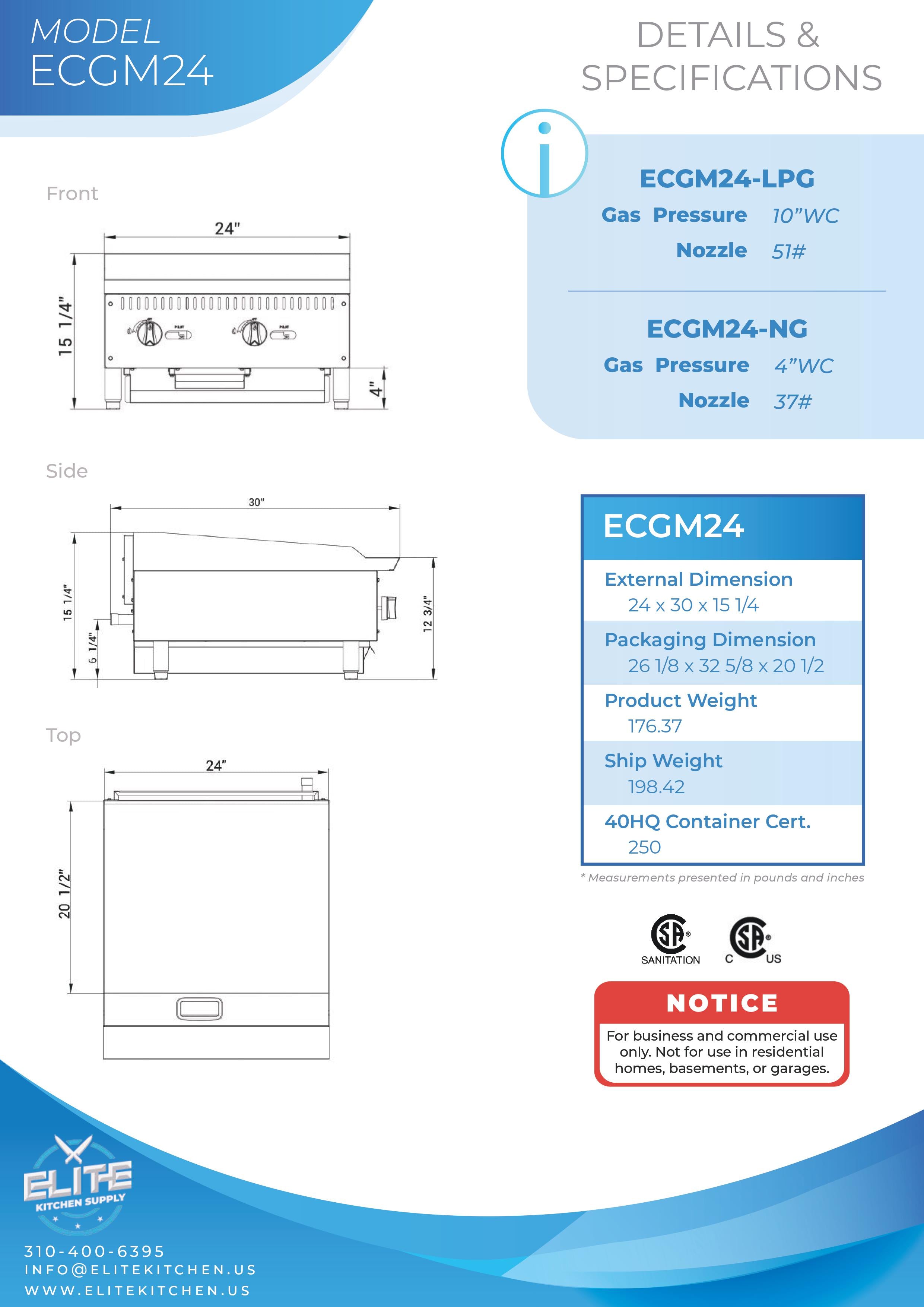 ECGM24 24 in. 2-Burner Commercial Griddle