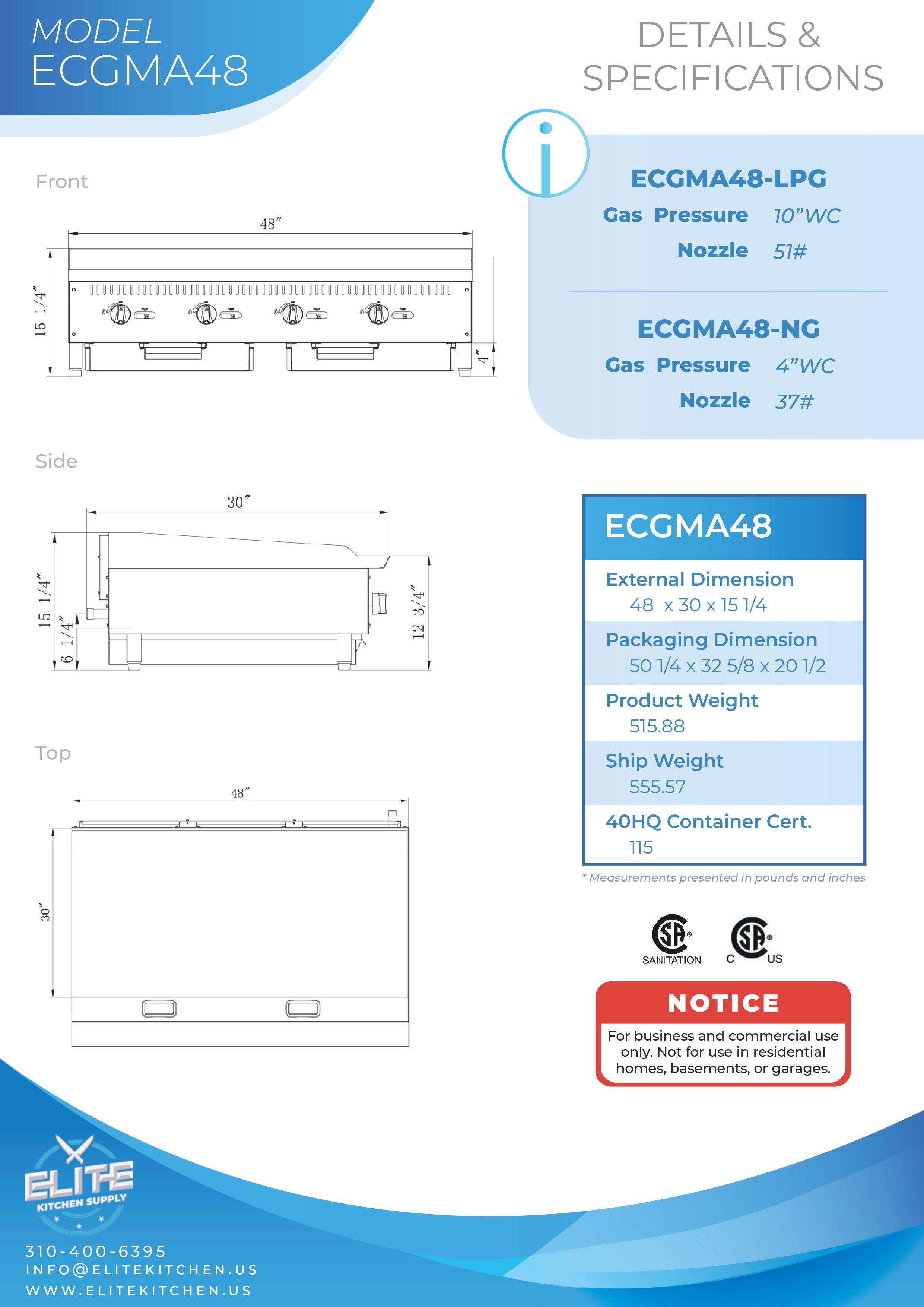 ECGM48 48 in. 4-Burner Commercial Griddle