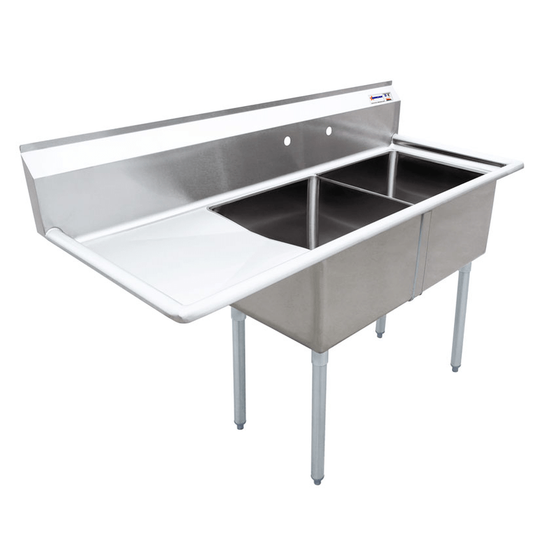 Two Tub Pot Sink with 3.5 Inch Center Drain and Left Drain Board 43768