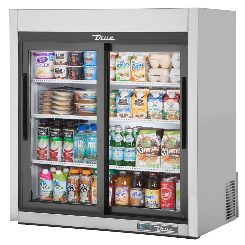 True GDM-09-SQ-S-HC-LD 36" Countertop Refrigerator w/ Front Access - Sliding Doors, Stainless, 115v