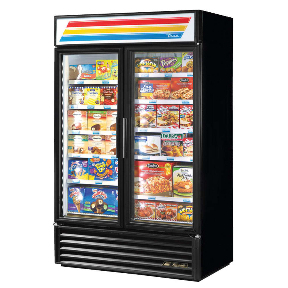 True GDM-43F-HC~TSL01 47 1/8" Two Section Display Freezer w/ Swing Doors - Bottom Mount Compressor, Black, 115v