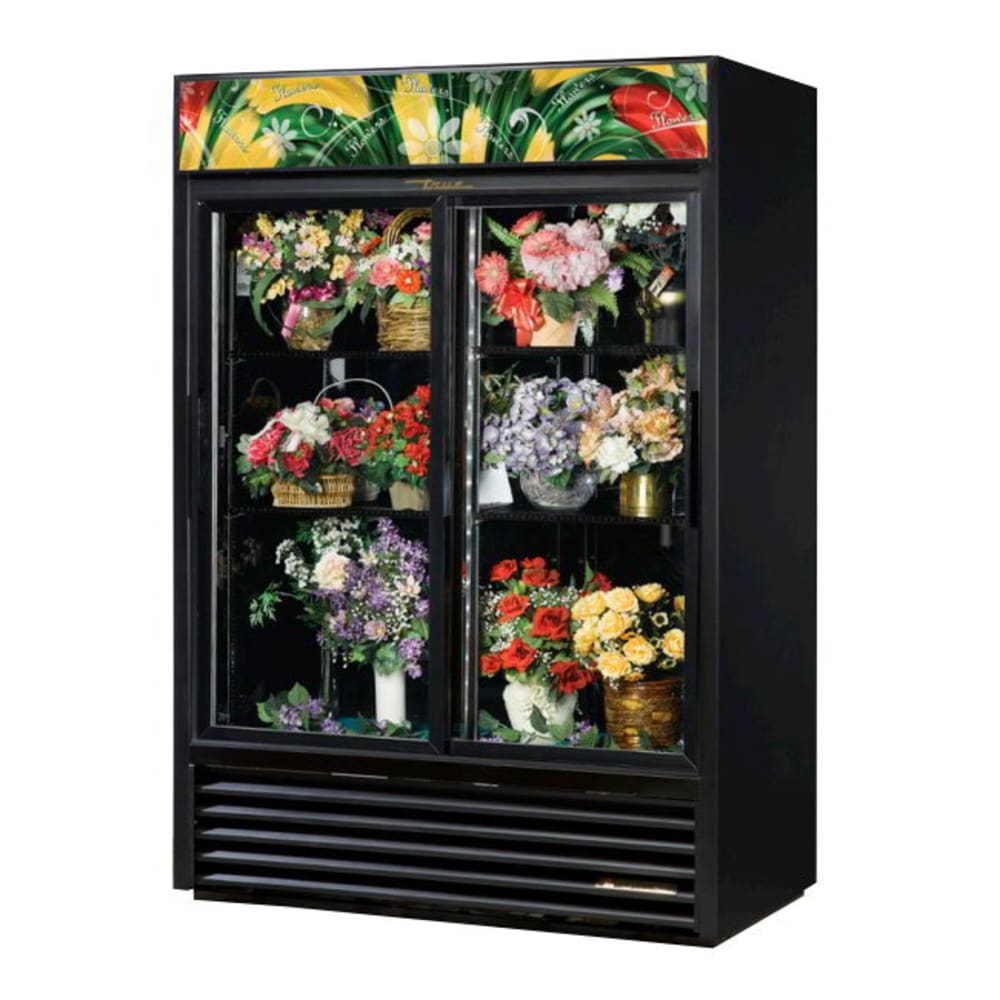 True GDM-47FC-HC-LD 2 Section Floral Cooler w/ Sliding Door - Black, 115v