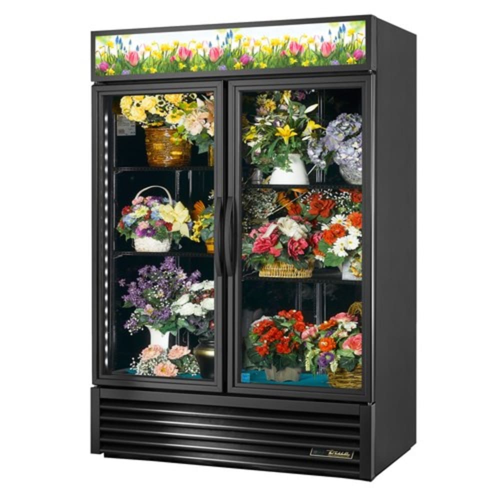 True GDM-49FC-HC~TSL01 2 Section Floral Cooler w/ Swinging Door - Black, 115v