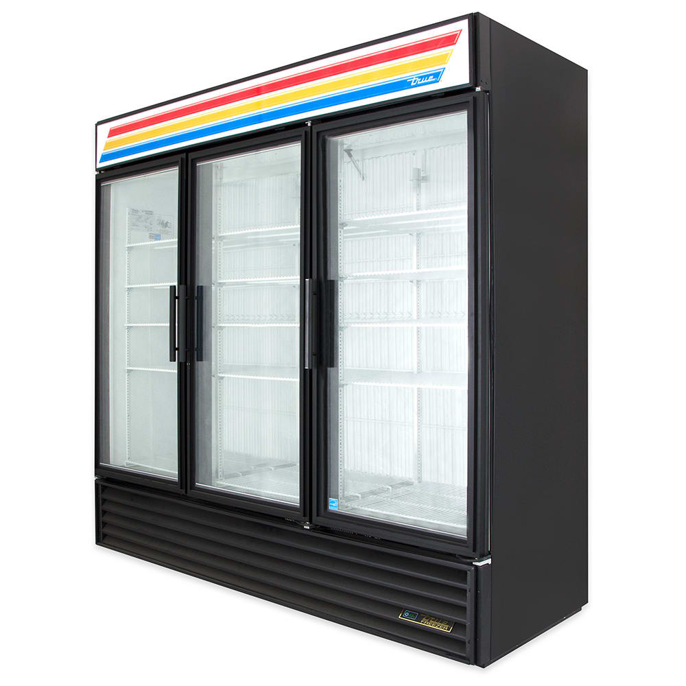 True GDM-72F-HC~TSL01 78" Three Section Display Freezer w/ Swing Doors - Bottom Mount Compressor, Black, 115/208-230v/1ph