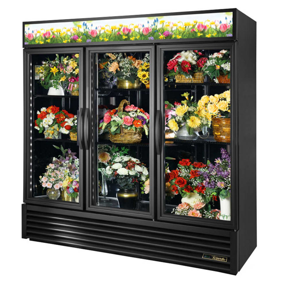 True GDM-72FC-HC~TSL01 3 Section Floral Cooler w/ Swinging Door - Black, 115v