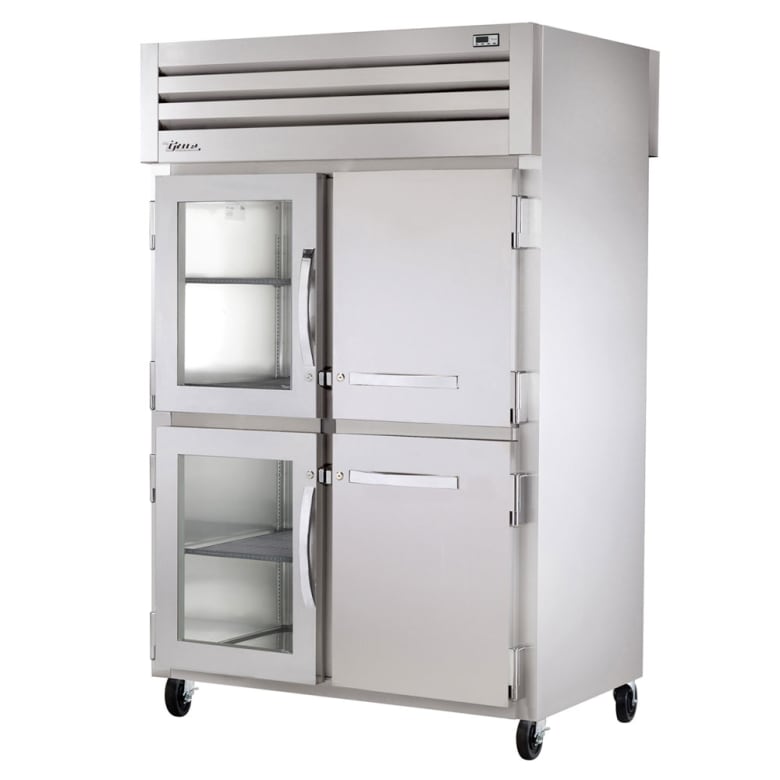 True STG2RPT-2HG/2HS-2G-HC 52 3/5" Two Section Pass Thru Refrigerator, (2) Glass Doors, (2) Solid Doors, Left/Right Hinge, 115v
