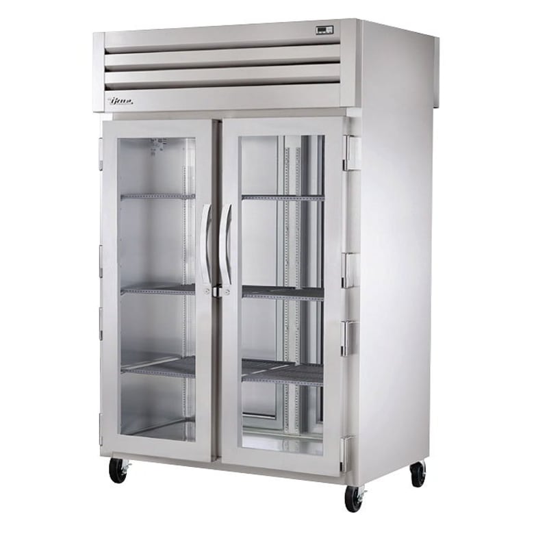 True STR2RPT-2G-2S-HC 52 3/5" Two Section Pass Thru Refrigerator, (2) Left/Right Hinge Glass Doors, 115v