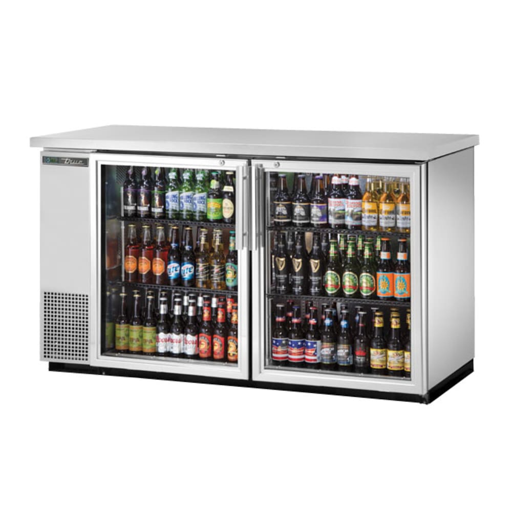 True TBB-24-60G-S-HC-LD 61 1/8" Bar Refrigerator - 2 Swinging Glass Doors, Stainless, 115v