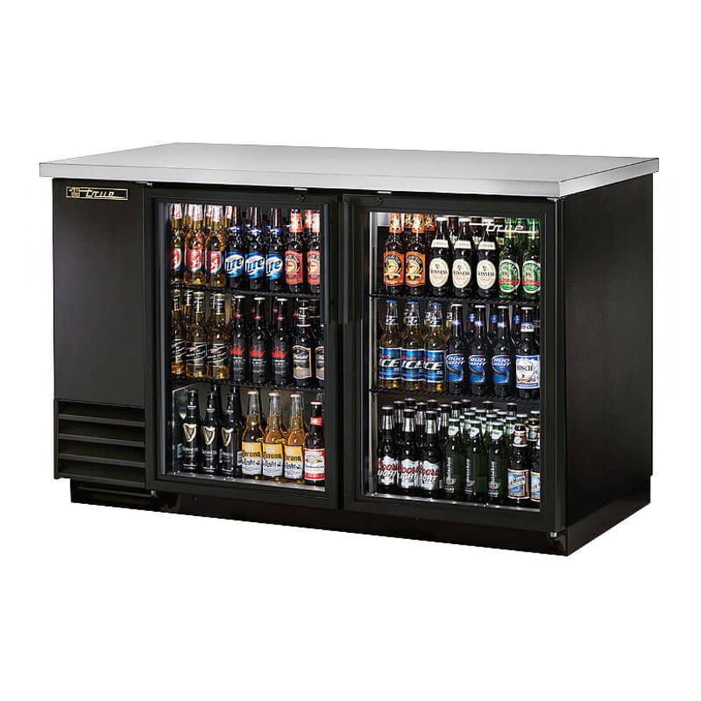 True TBB-2G-HC-LD, Commercial 58-7/8" Bar Refrigerator - 2 Swinging Glass Doors, Black, 115v