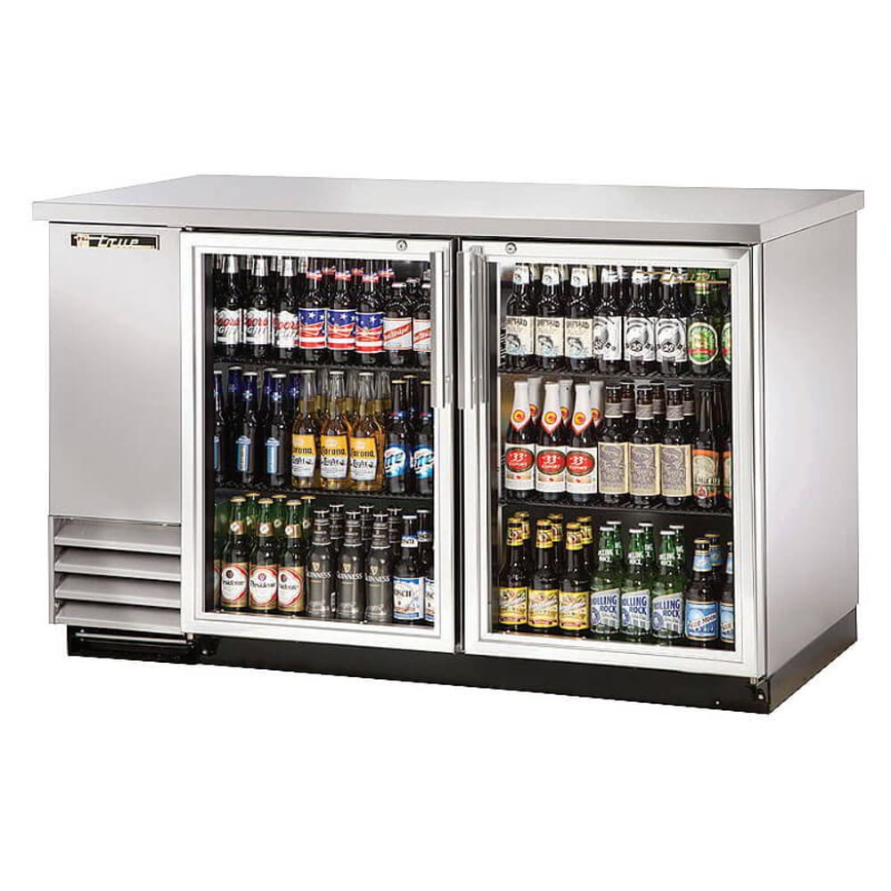 True TBB-2G-S-HC-LD, Commercial 59" Bar Refrigerator - 2 Swinging Glass Doors, Stainless, 115v