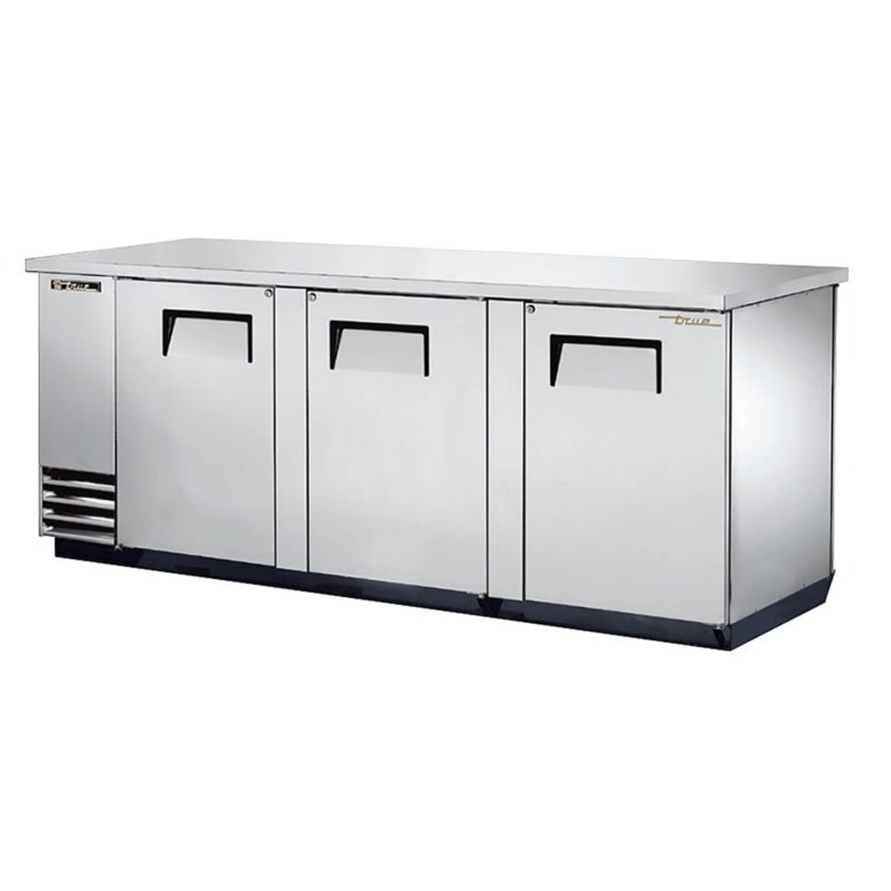 True TBB-4PT-S 90 3/8" Bar Refrigerator - 3 Swinging Solid Doors, Stainless, 115v