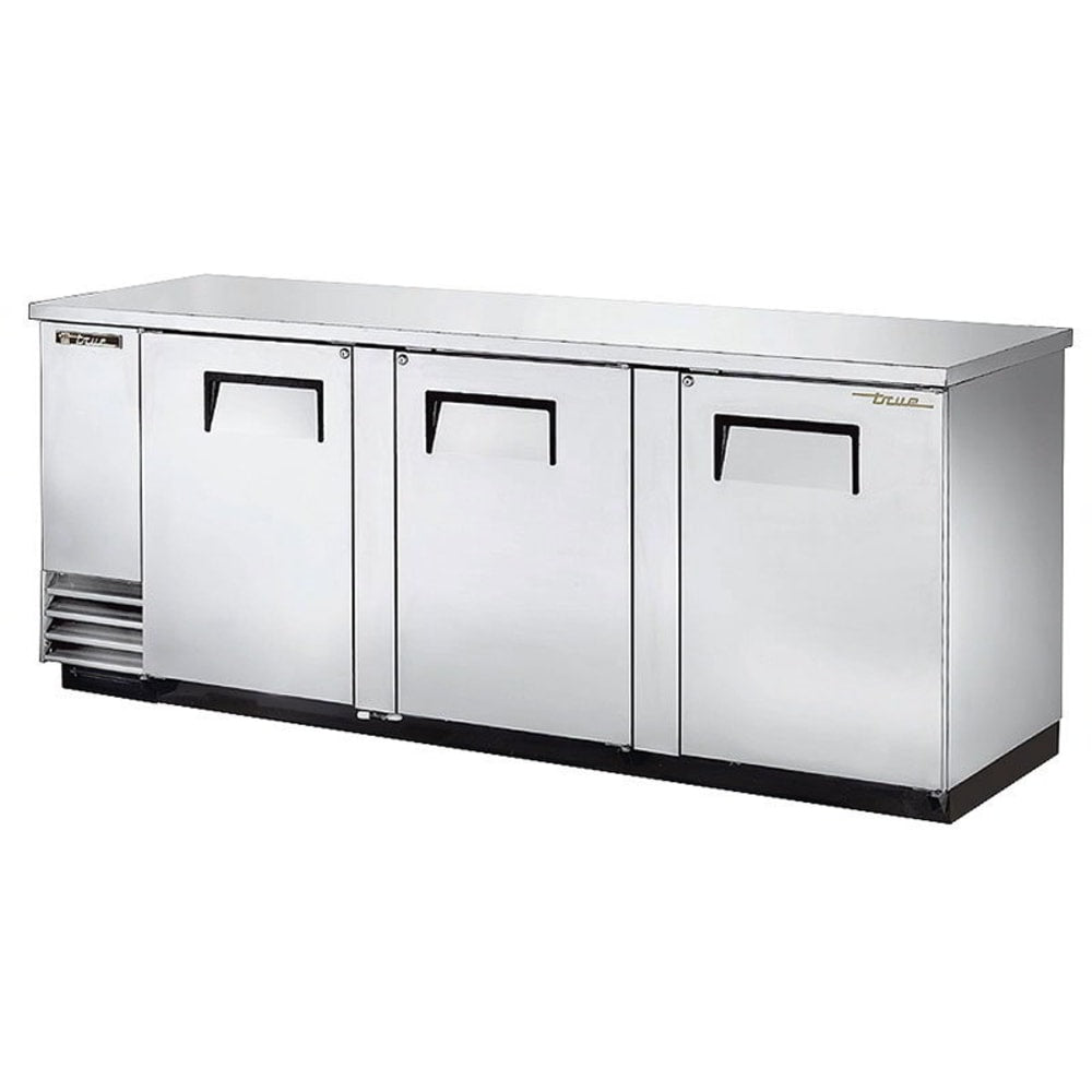 True TBB-4-S-HC 90 3/8" Bar Refrigerator - 3 Swinging Solid Doors, Stainless, 115v