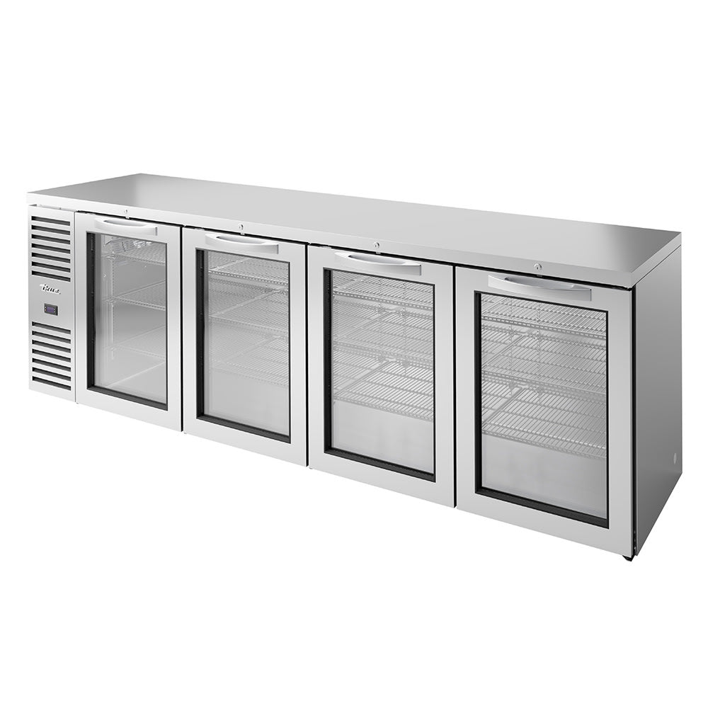 True TBR108-RISZ1-L-S-GGGG-1 108" Bar Refrigerator - 4 Swinging Glass Doors, Stainless, 115v