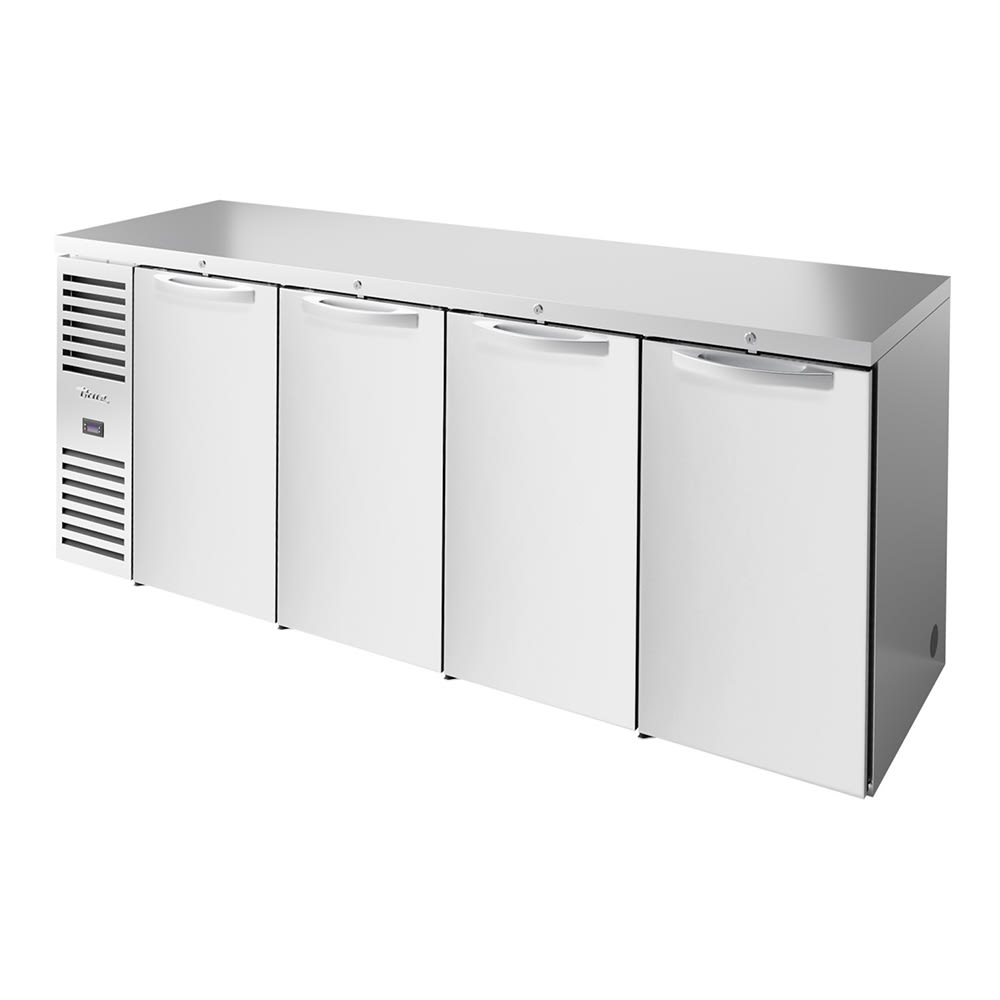 True TBR108-RISZ1-L-S-SSSS-1 108" Bar Refrigerator - 4 Swinging Solid Doors, Stainless, 115v
