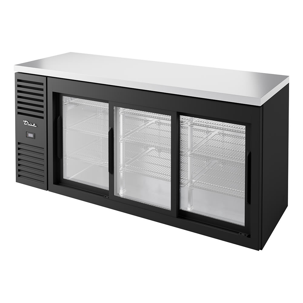 True TBR72-RISZ1-L-B-111-1 72" Bar Refrigerator - Sliding Glass Doors, Black, 115v