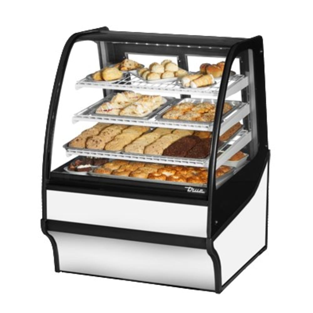 True TDM-DC-36-GE/GE-S-W 36 1/4" Full Service Dry Bakery Case w/ Curved Glass - (4) Levels, 115v