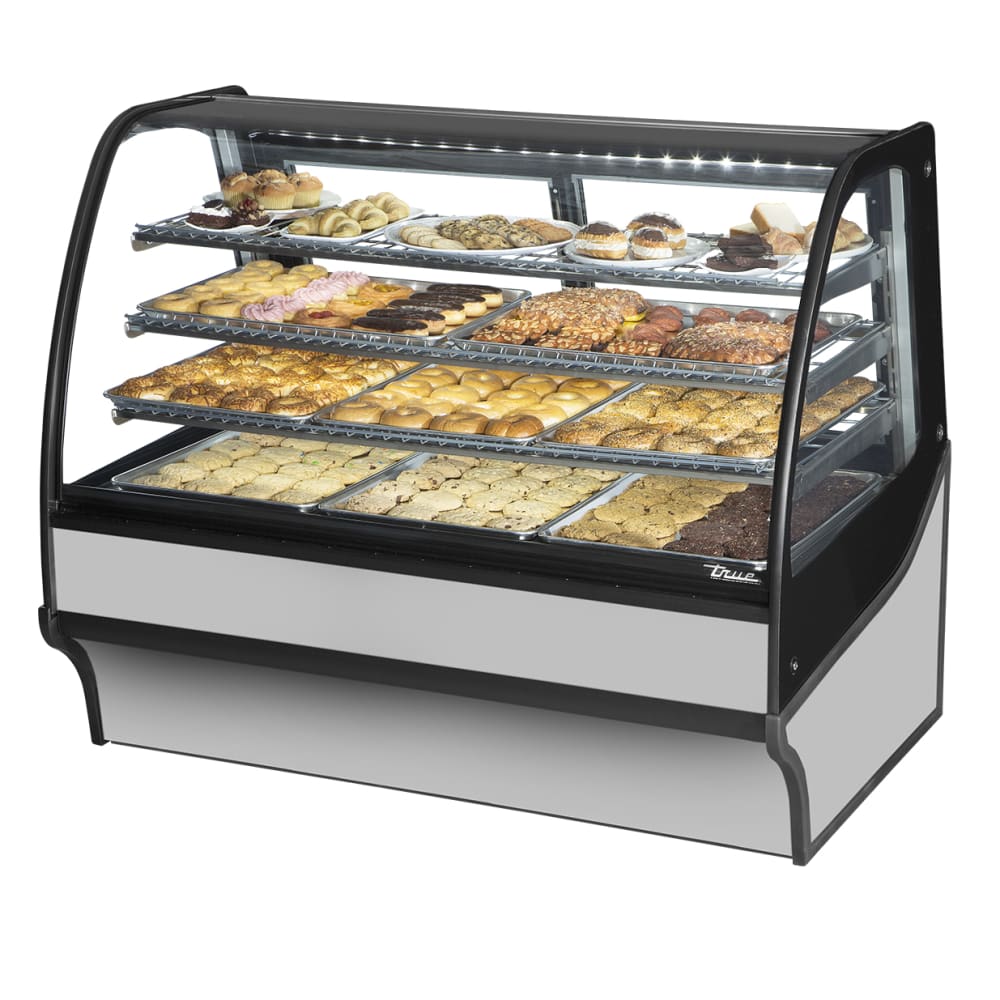 True TDM-DC-59-GE/GE-S-S 59 1/4" Full Service Dry Bakery Case w/ Curved Glass - (4) Levels, 115v