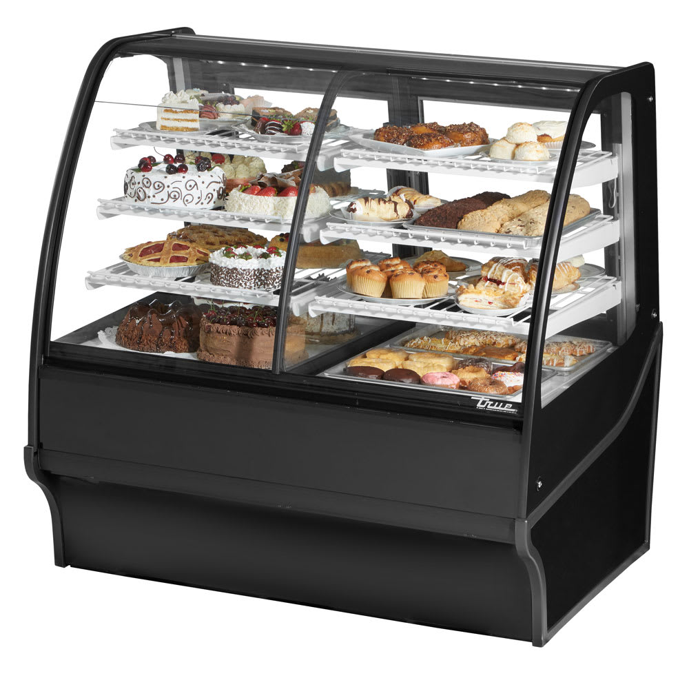 True TDM-DZ-48-GE/GE-B-W 48 1/4" Full Service Dual Zone Bakery Case w/ Curved Glass - (4) Levels, 115v