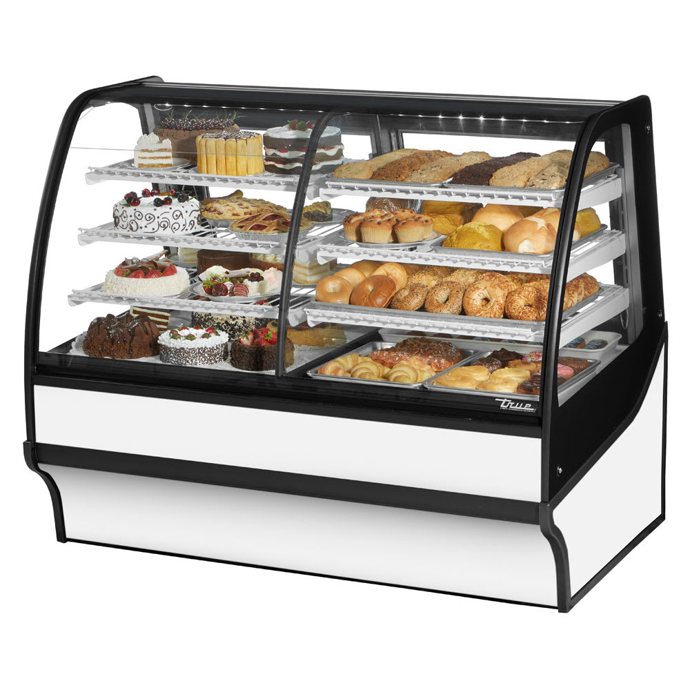 True TDM-DZ-59-GE/GE-W-W 59 1/4" Full Service Dual Zone Bakery Case w/ Curved Glass - (4) Levels, 115v