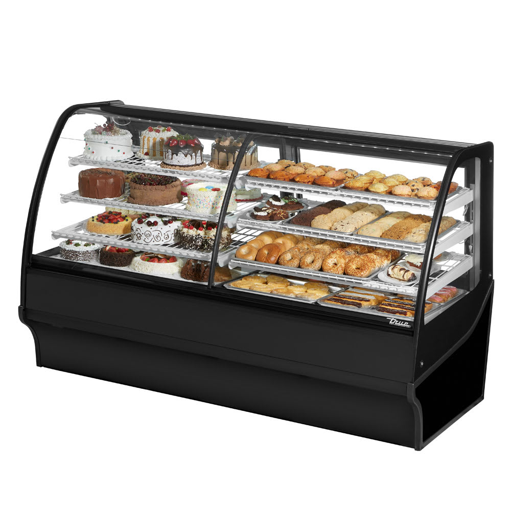 True TDM-DZ-77-GE/GE-B-W 77 1/4" Full Service Dual Zone Bakery Case w/ Curved Glass - (4) Levels, 115v