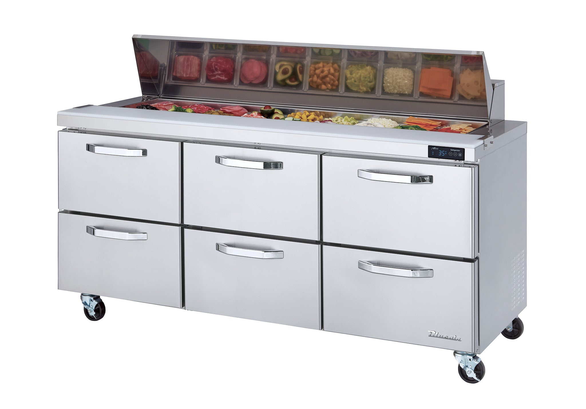 Blue Air - BLPT72-D6-HC, 6 Drawer All Stainless Prep Table with (18) 1/6 Pans - 72" wide, 20 cu/ft, R-290 Refrigerant