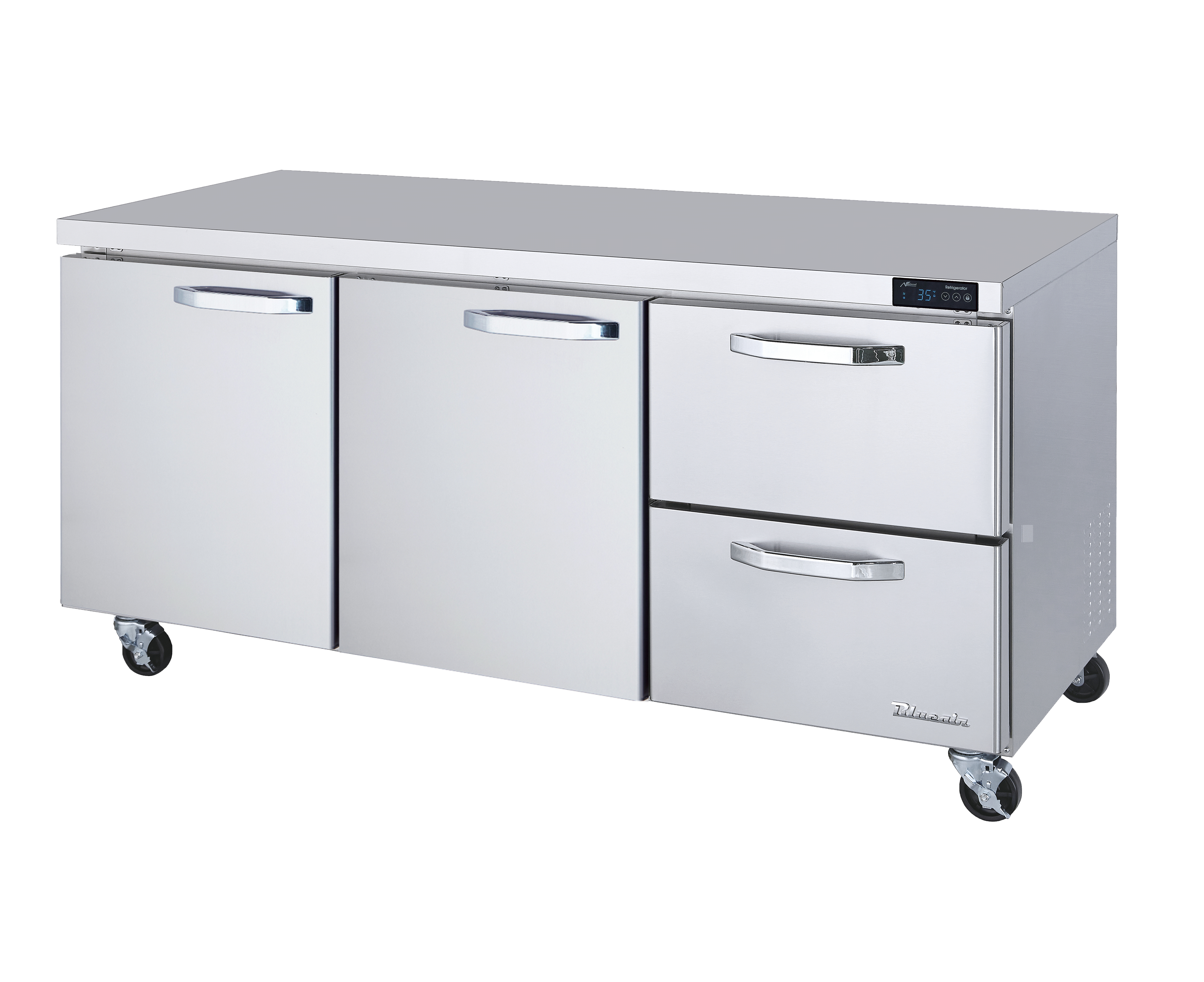 Blue Air - BLUR72-D2R-HC, 2 Drawers 2 Doors (L, M) All Stainless Undercounter Refrigerator - 72" wide, 20 cu/ft, R-290 Refrigerant