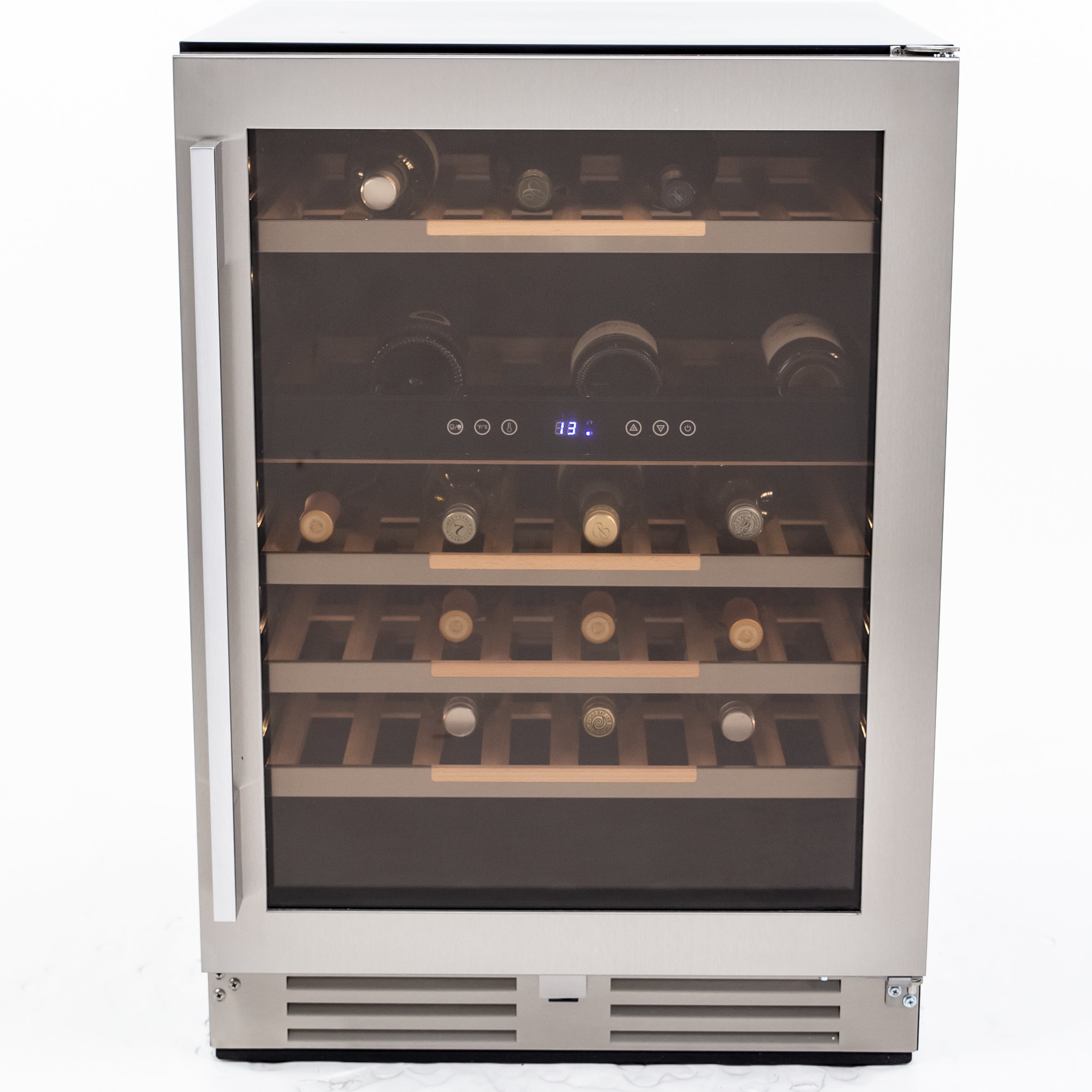 Avanti - WCSE47R3S, Avanti ELITE Series Wine Cooler, 47 Bottle Capacity, in Stainless Steel with Wood Accent Shelving