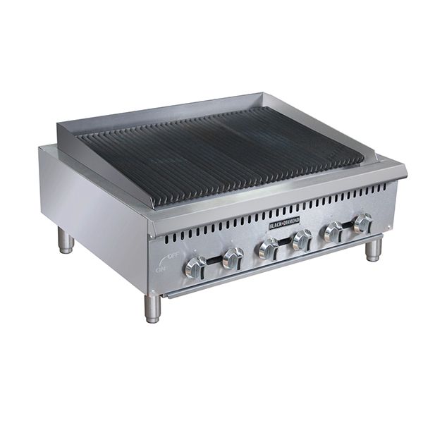 Black Diamond - BDCTC-36, Heavy Duty Gas Charbroiler, 6 Burner, 120K Ng