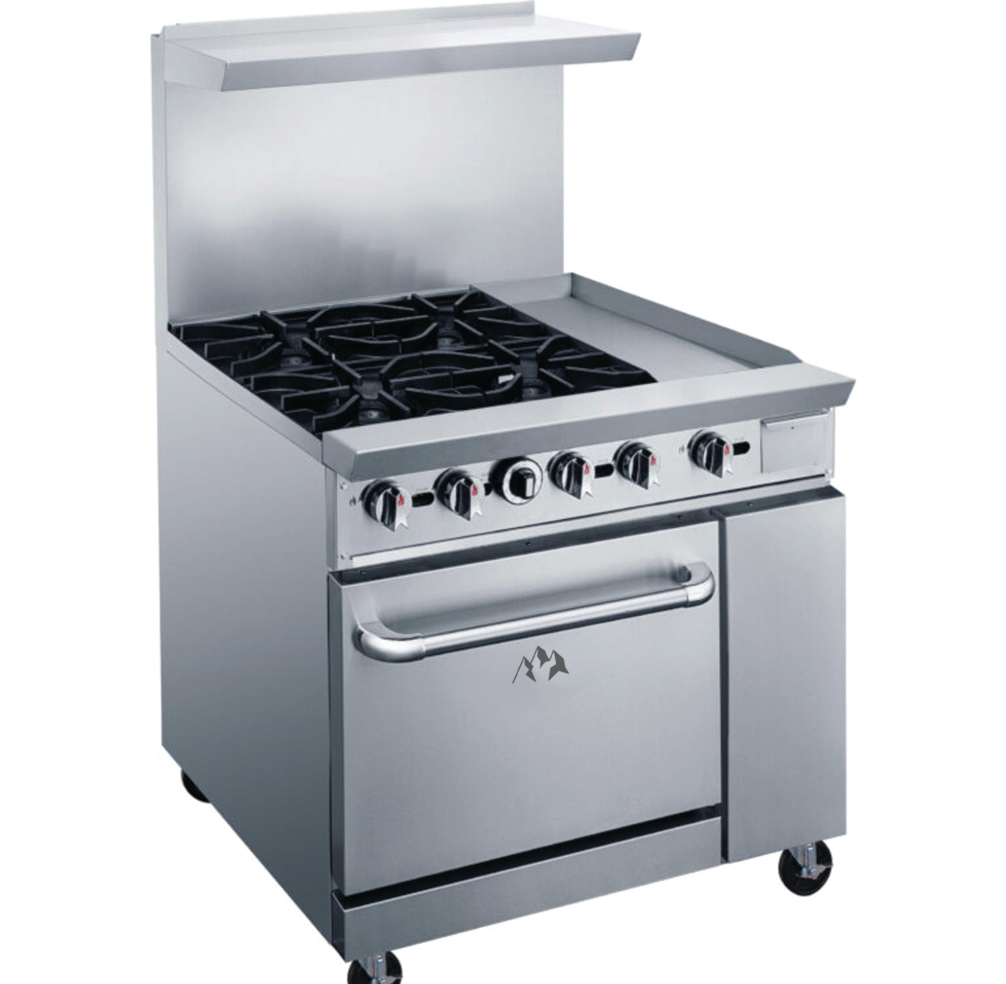Chef AAA - DCR36-4B12GM, Commercial 36" Oven Range Four Open Burners with 12" Griddle Natural Gas