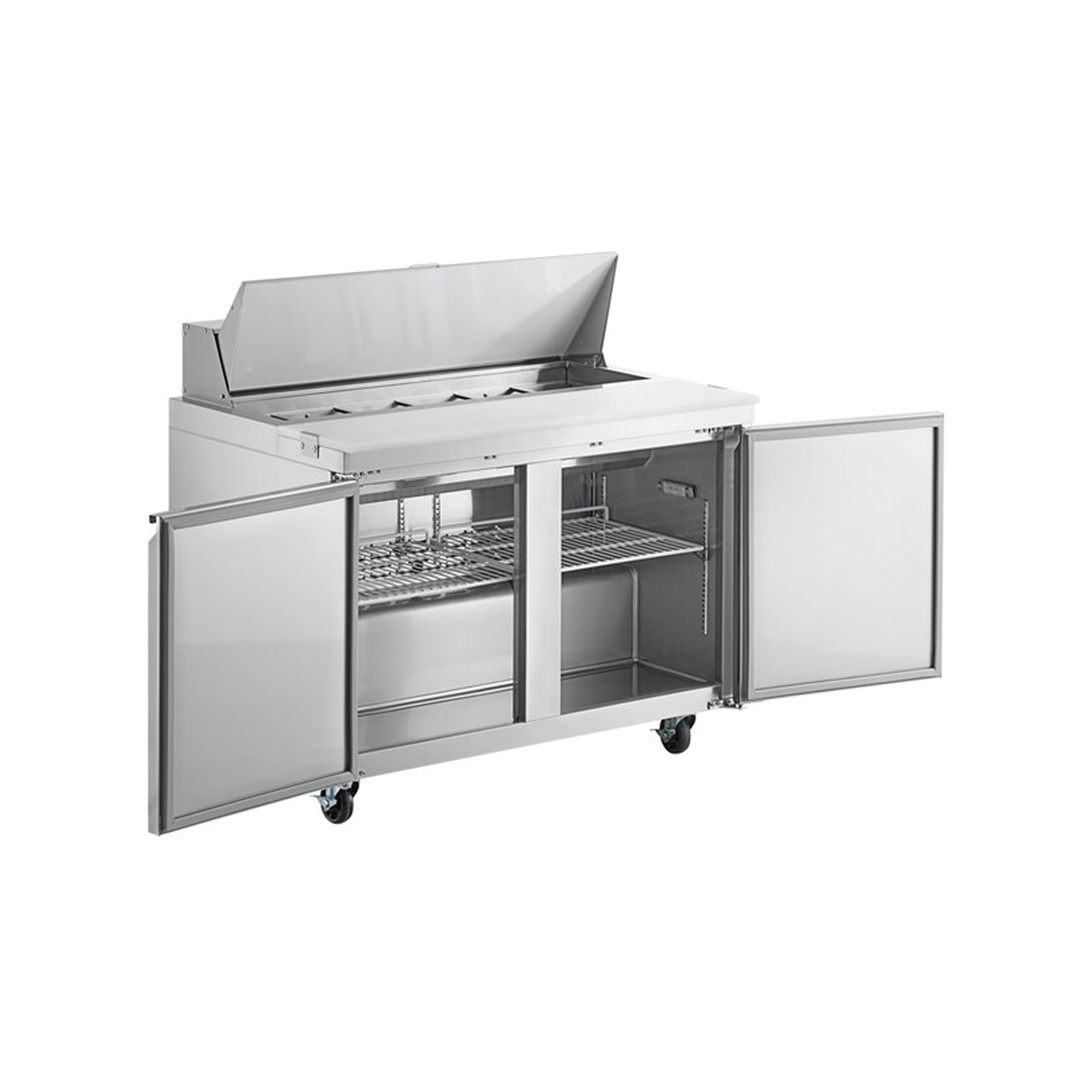 Chef AAA - SS-PT-46M-HC, Commercial 46" Sandwich Prep Table Refrigerator MEGA TOP 18 Pans 2 Door Stainless Steel 9.5 cu.ft.