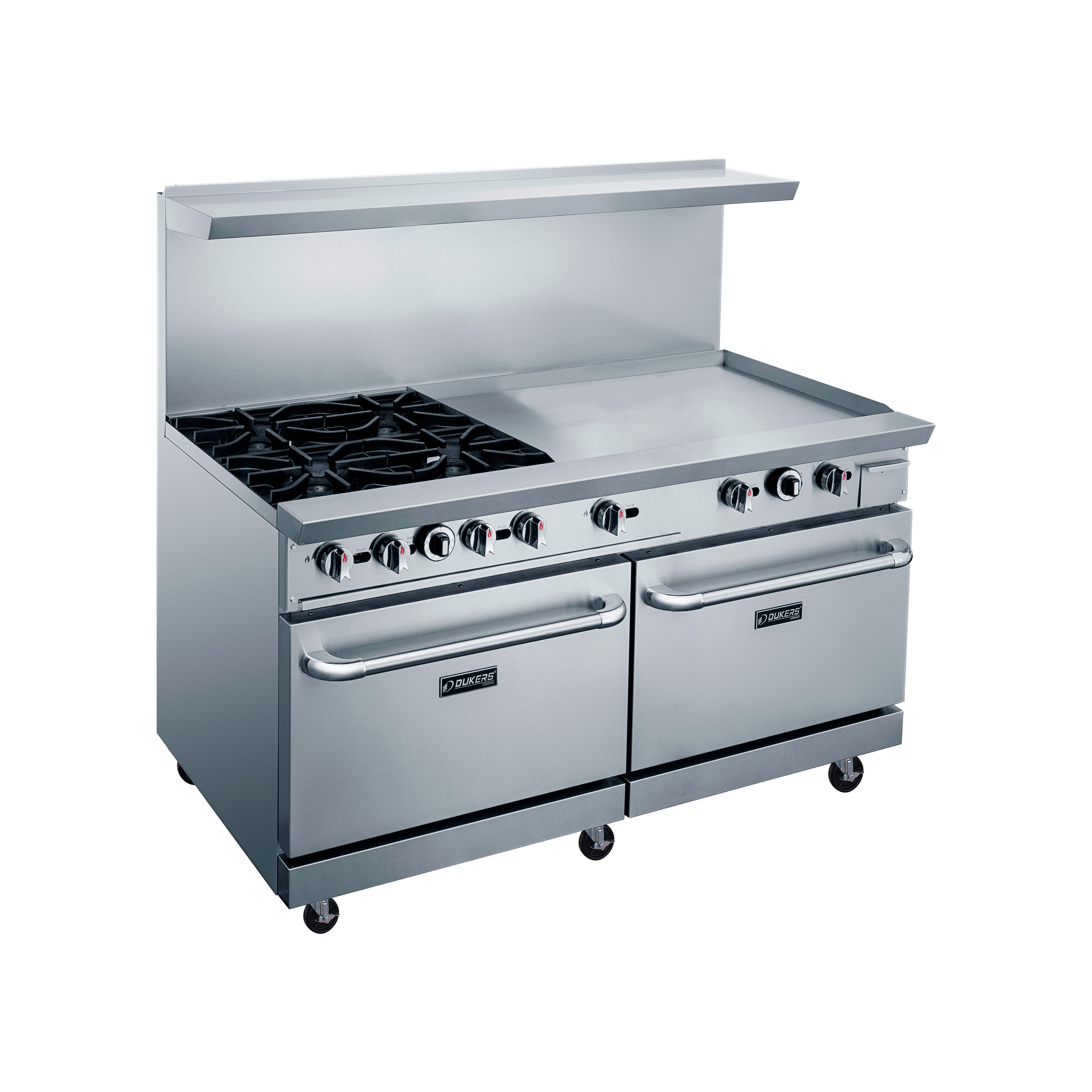 Dukers - DCR60-4B36GM, Commercial 60" Oven Range Four Open Burner with 36" Griddle Natural Gas