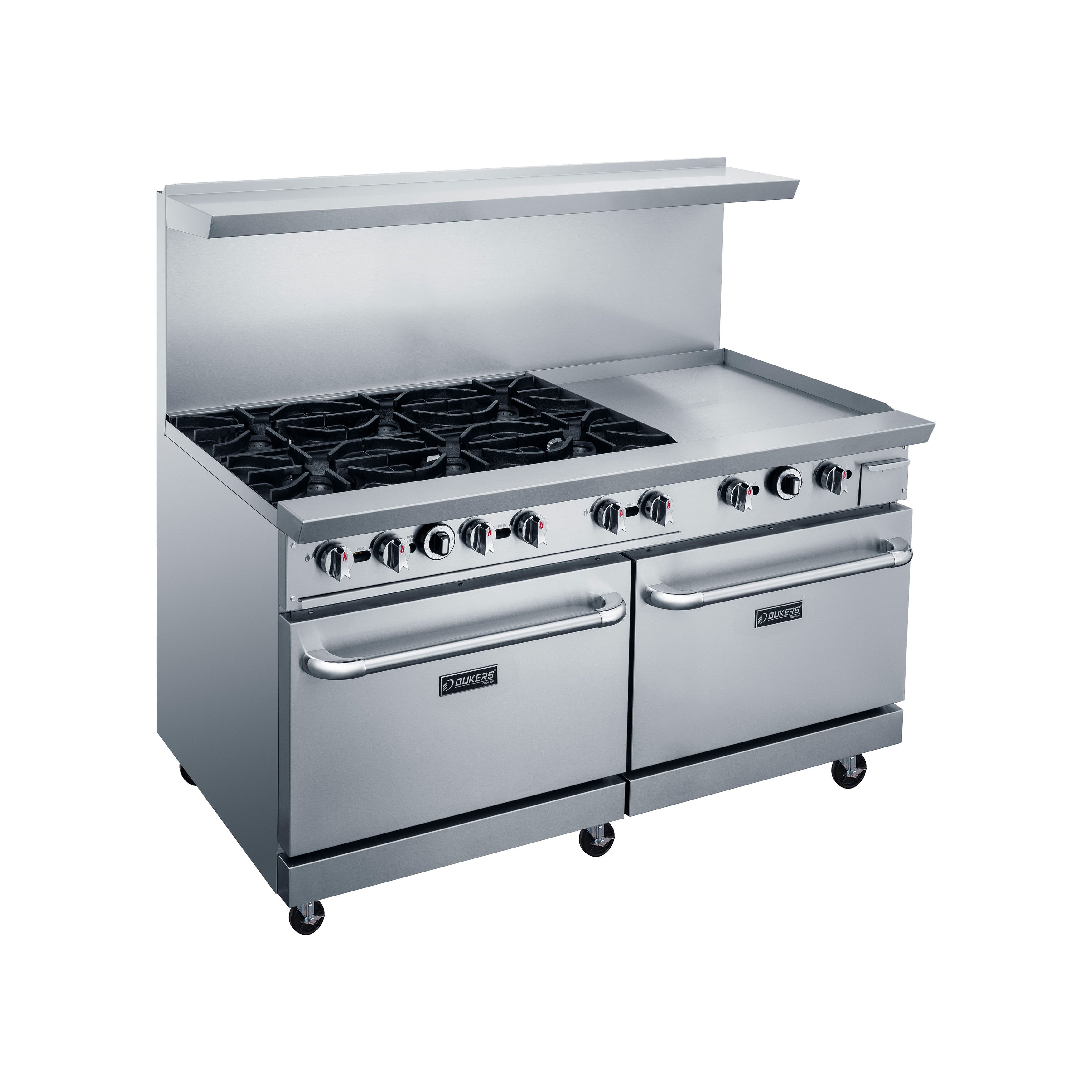 Dukers - DCR60-6B24GM, Commercial 60" Oven Range Six Open Burner with 24" Griddle Natural Gas