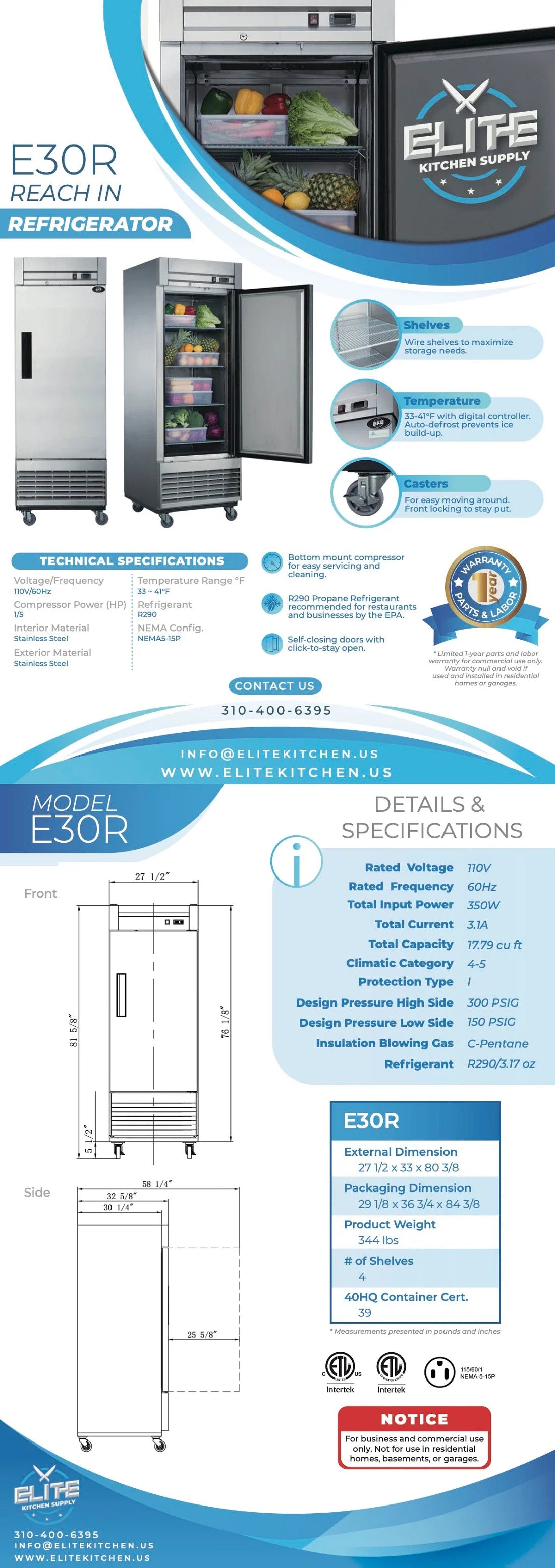E30R 1-Door Reach-In Refrigerator
