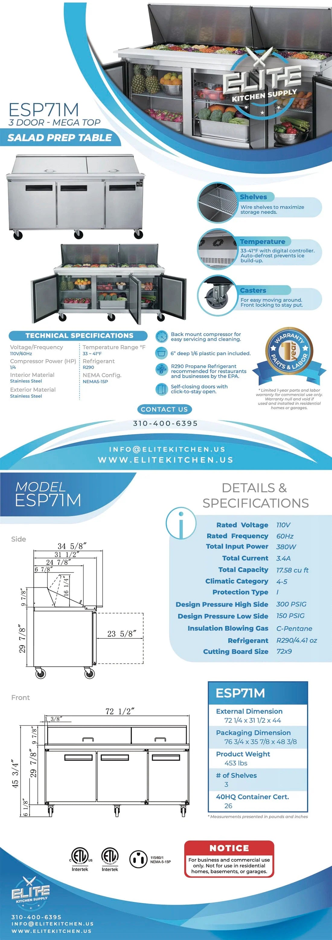 ESP71M Mega Top Food Prep Table Commercial Refrigerator