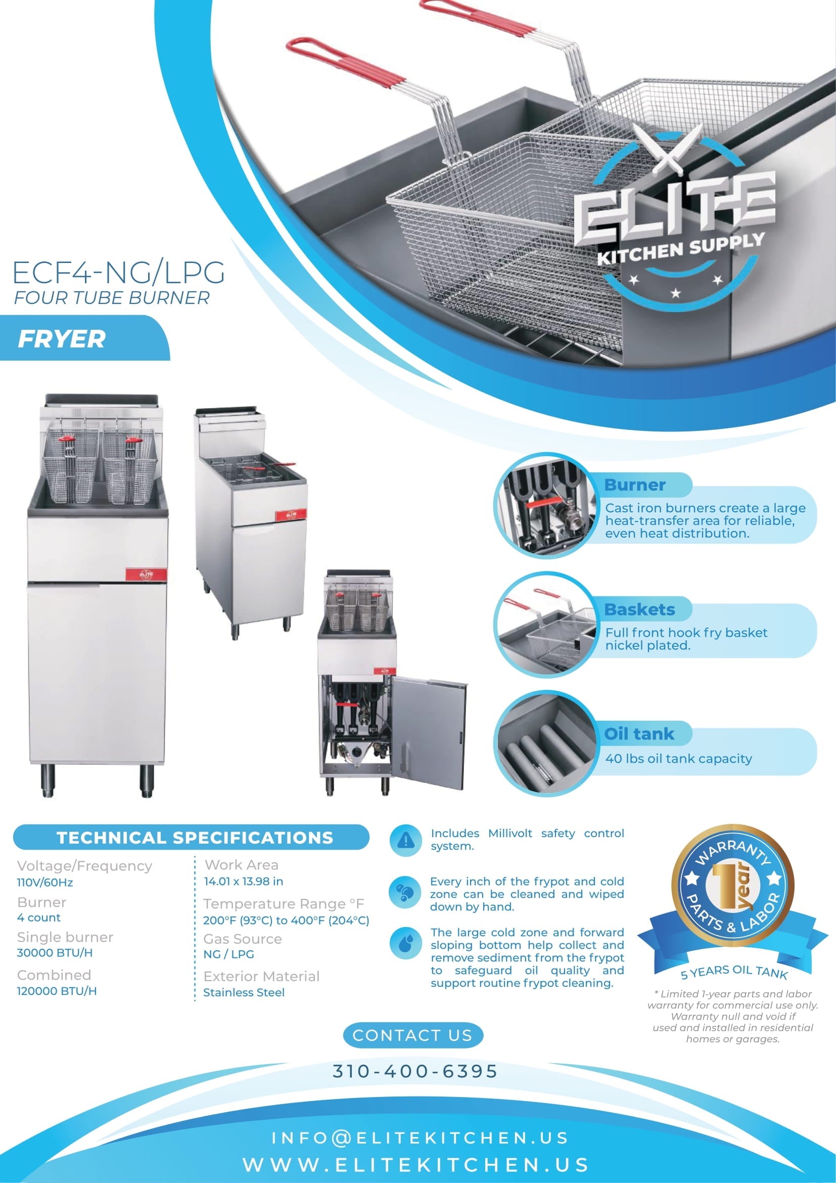 ECF4-NG 4 Tube Burner Fryer