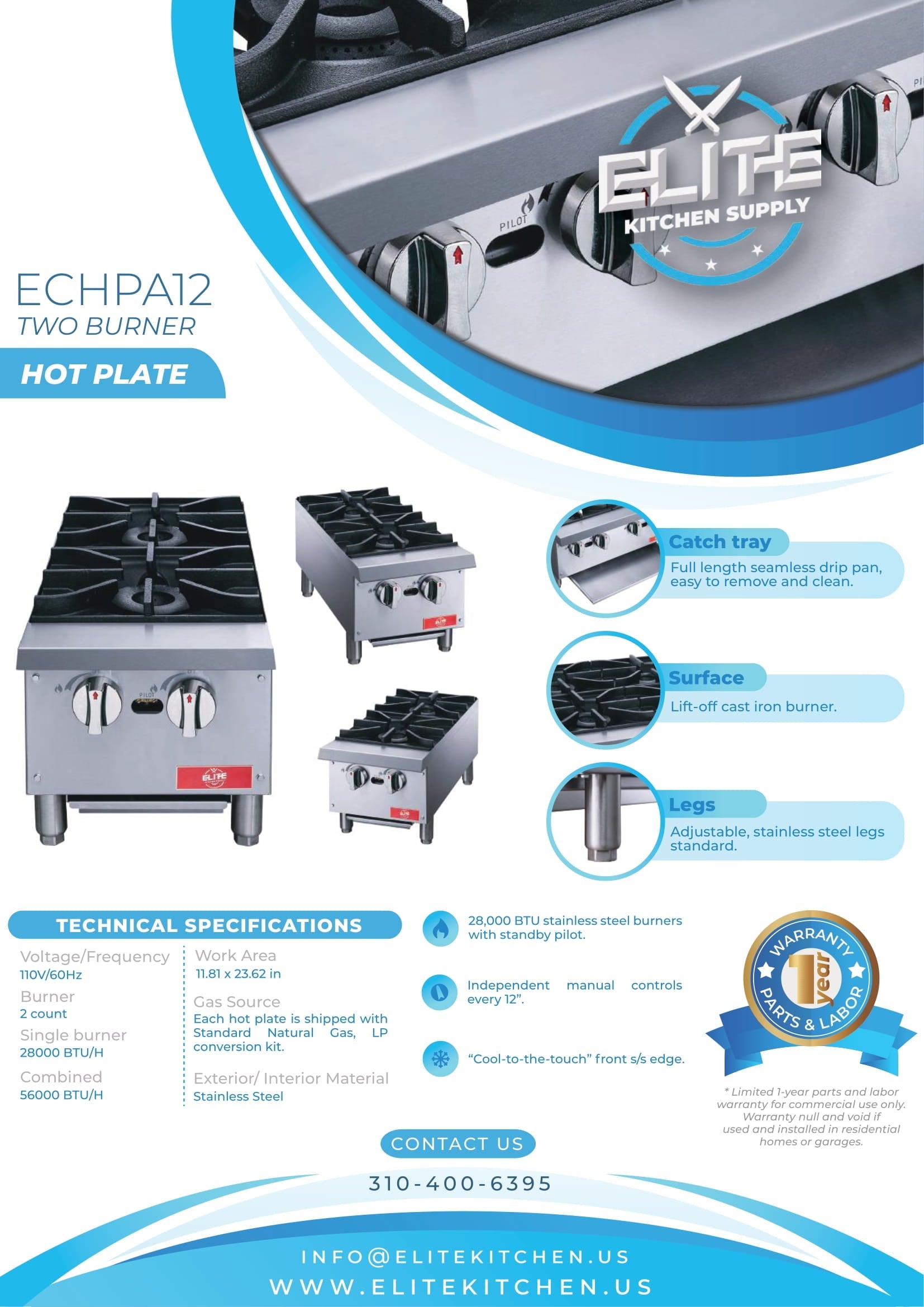ECHPA12 12 in. 2-Burner Hot Plate