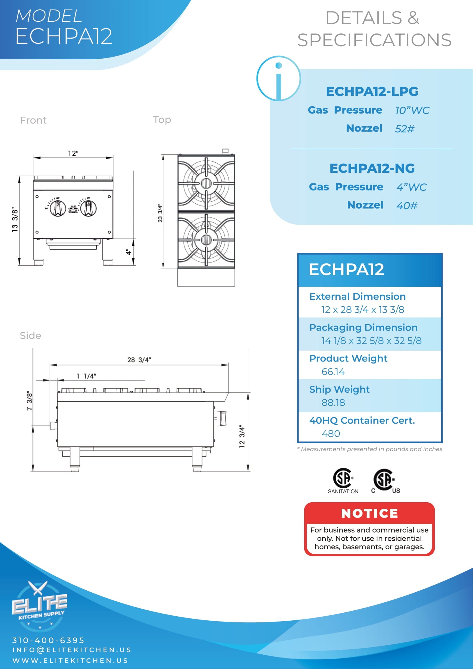 ECHPA12 12 in. 2-Burner Hot Plate