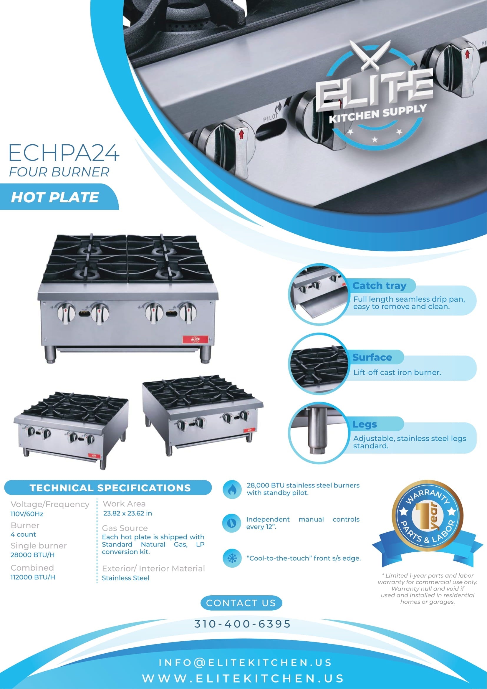 ECHPA24 24 in. 4-Burner Hot Plate