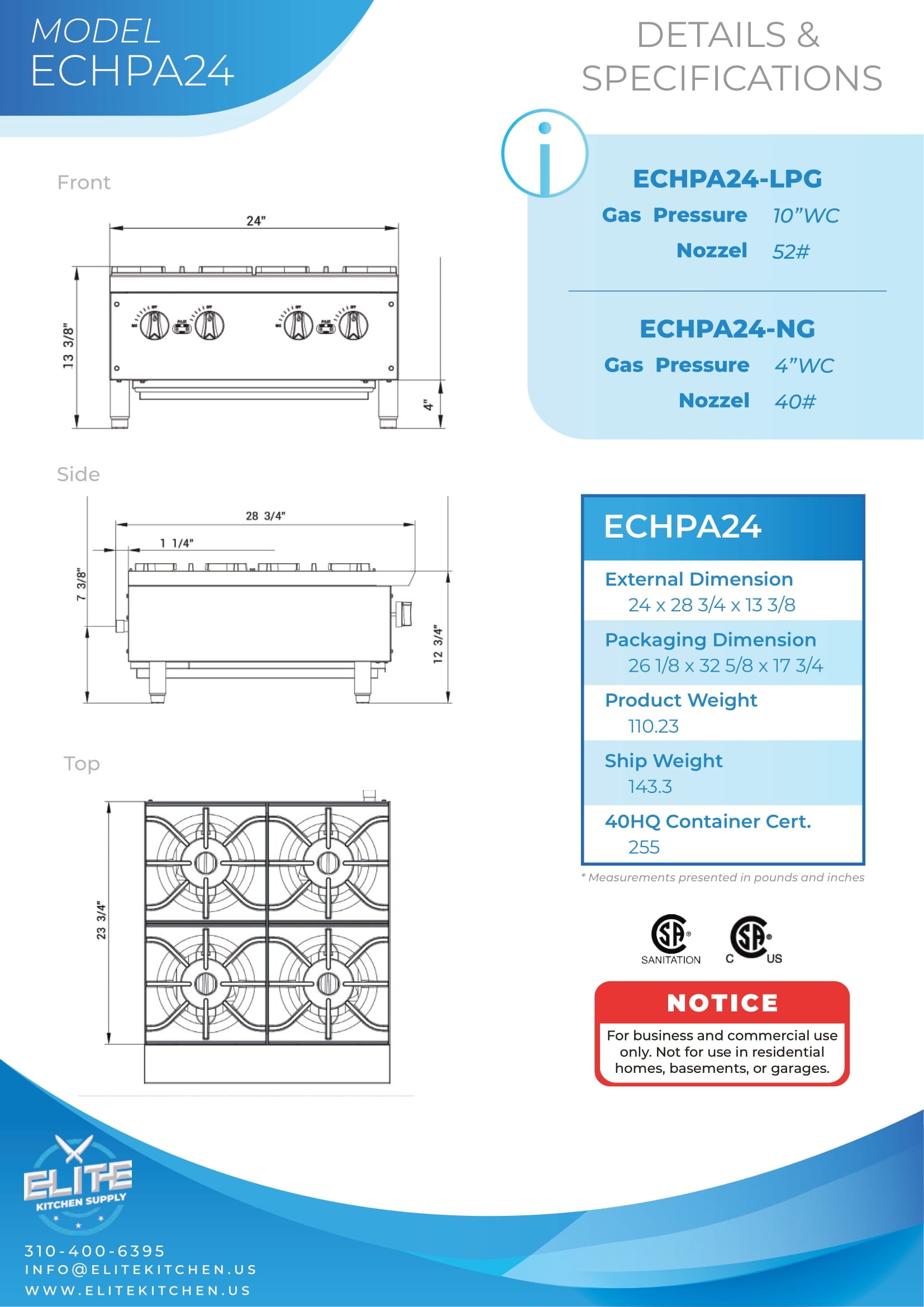 ECHPA24 24 in. 4-Burner Hot Plate