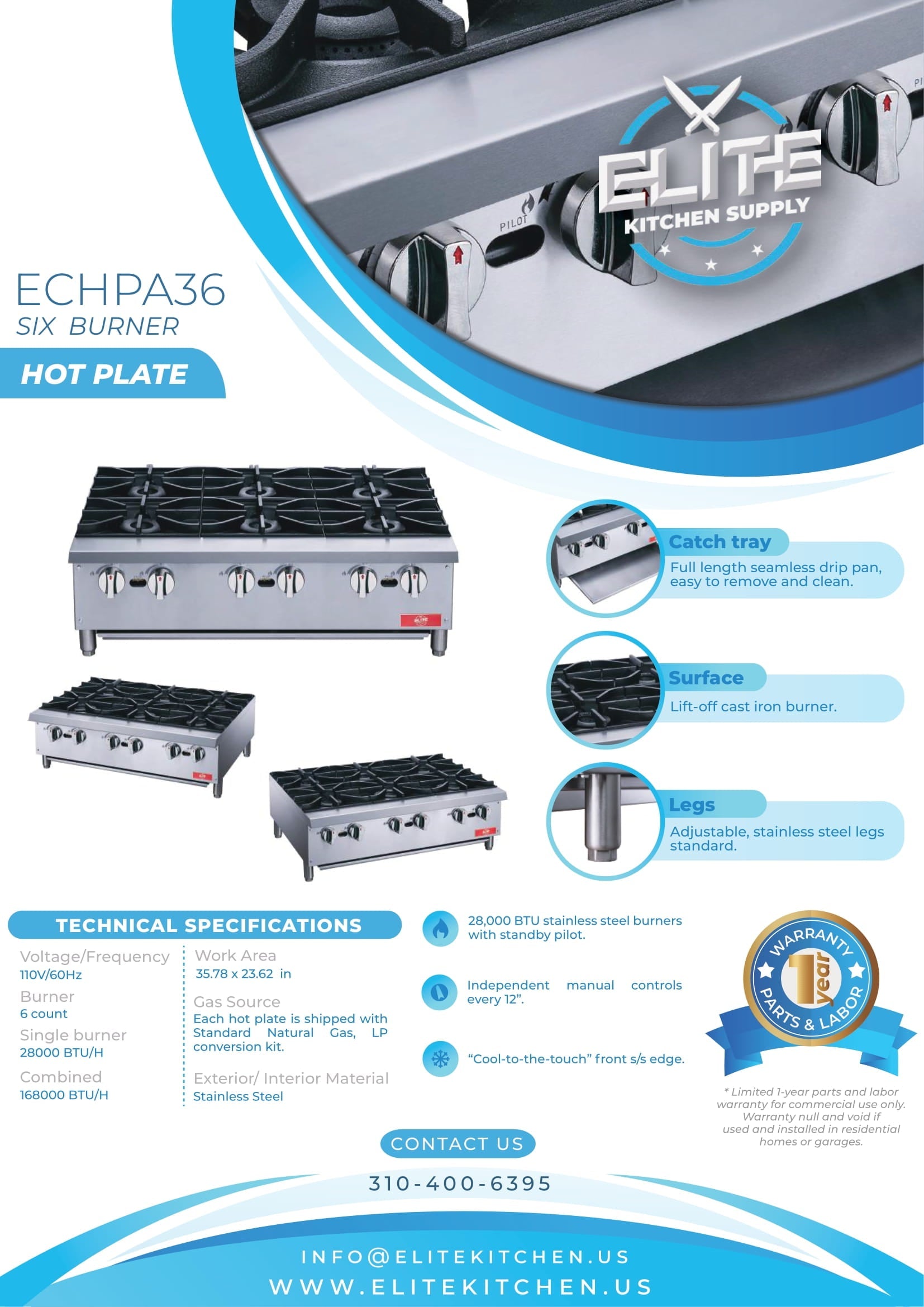 ECHPA36 36 in. 6-Burner Hot Plate