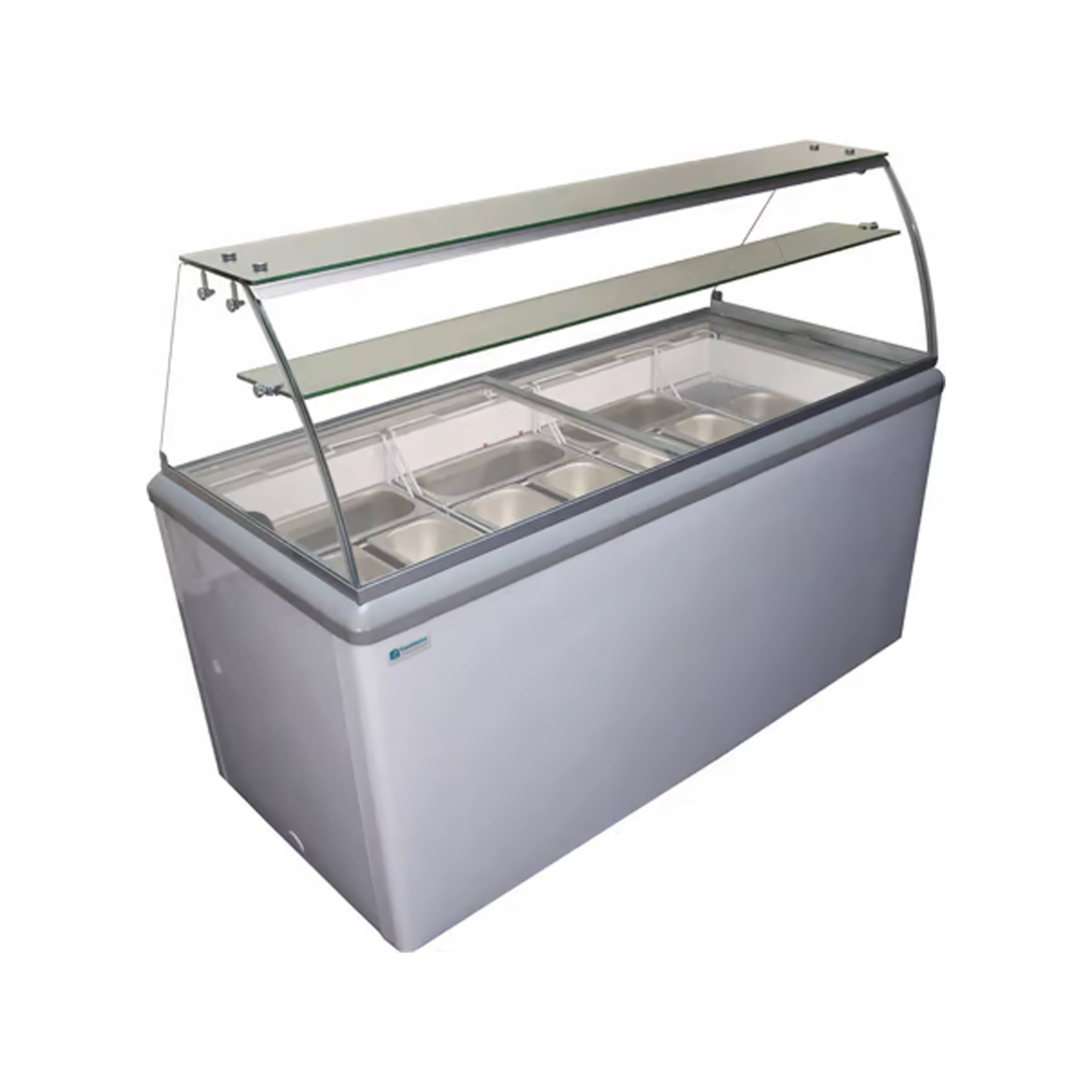 Excellence Industries - HBG-12HC, 70" Commercial Glass Door Ice Cream Dipping Cabinet Freezer (12) 5 Liter Pan 20 cu.ft.