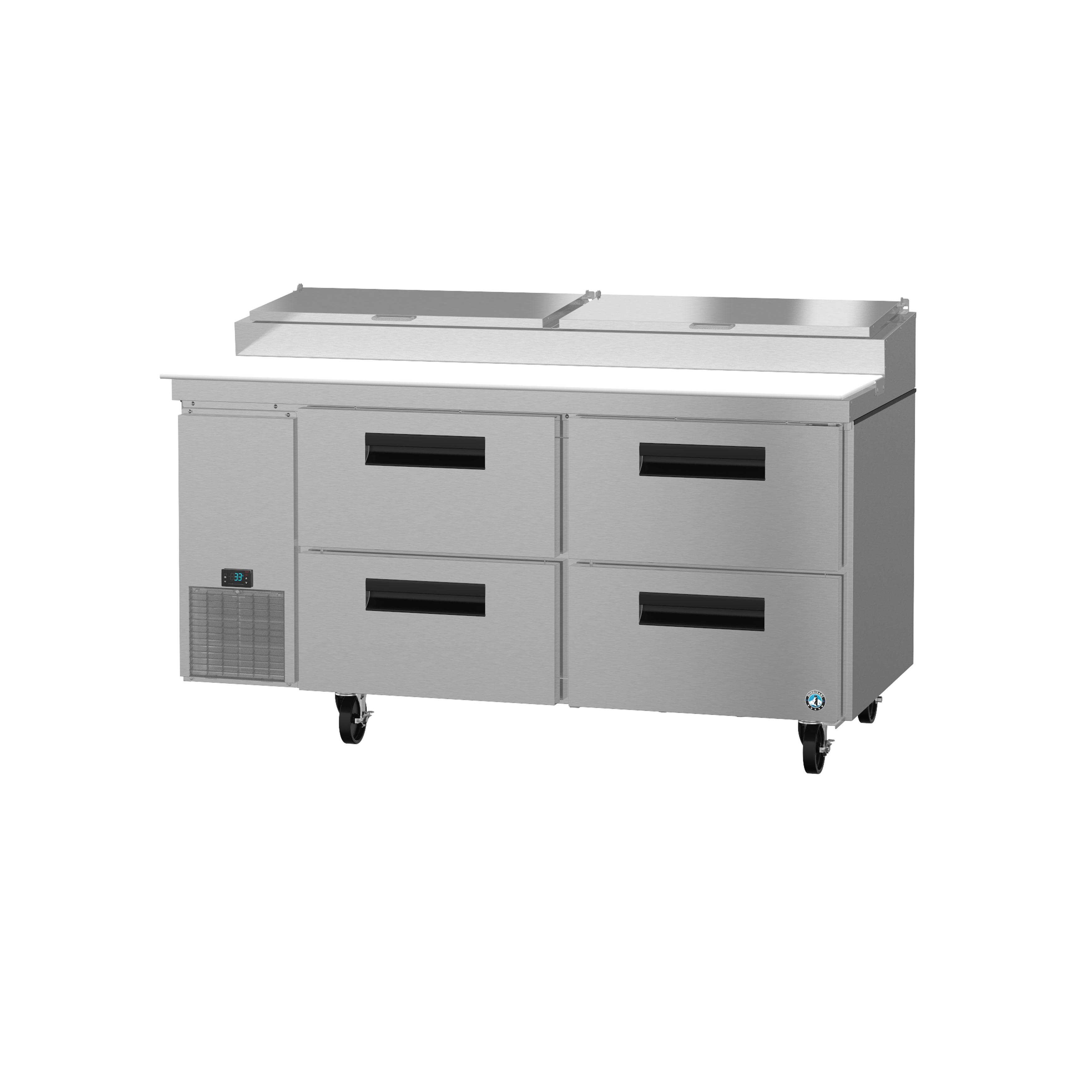 Hoshizaki - PR67A-D4, Commercial 67" Two Section Pizza Prep Table Refrigerator Stainless Drawers 19.9cu.ft.