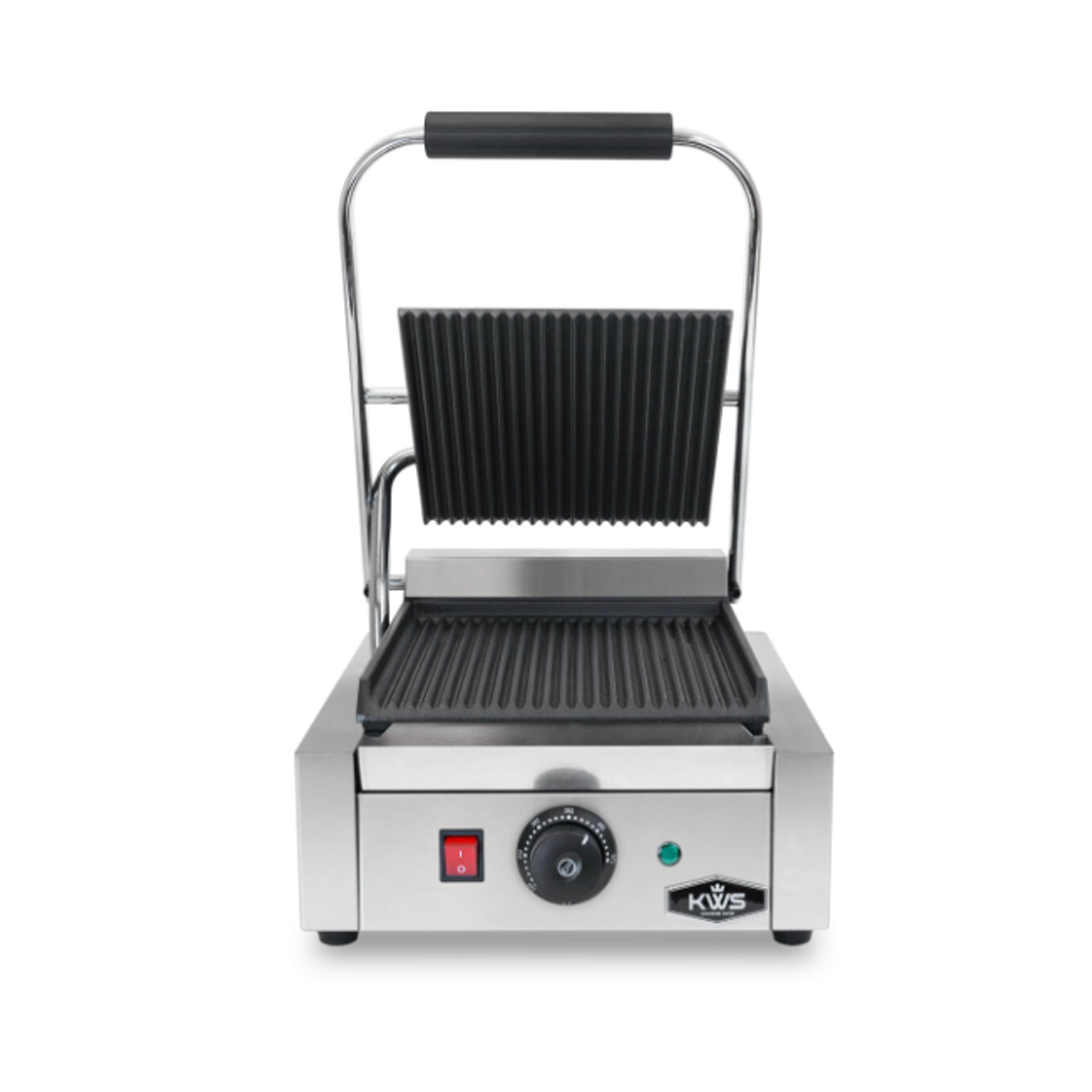 KWS - PM-16, Commercial Electric Panini Press Maker with Grooved Plates