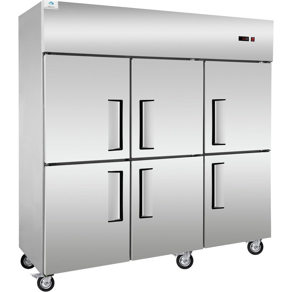 Chef AAA SCD-660B 72" Commercial Dual Zone Reach-In Refrigerator and Freezer with 6 Solid Half Doors