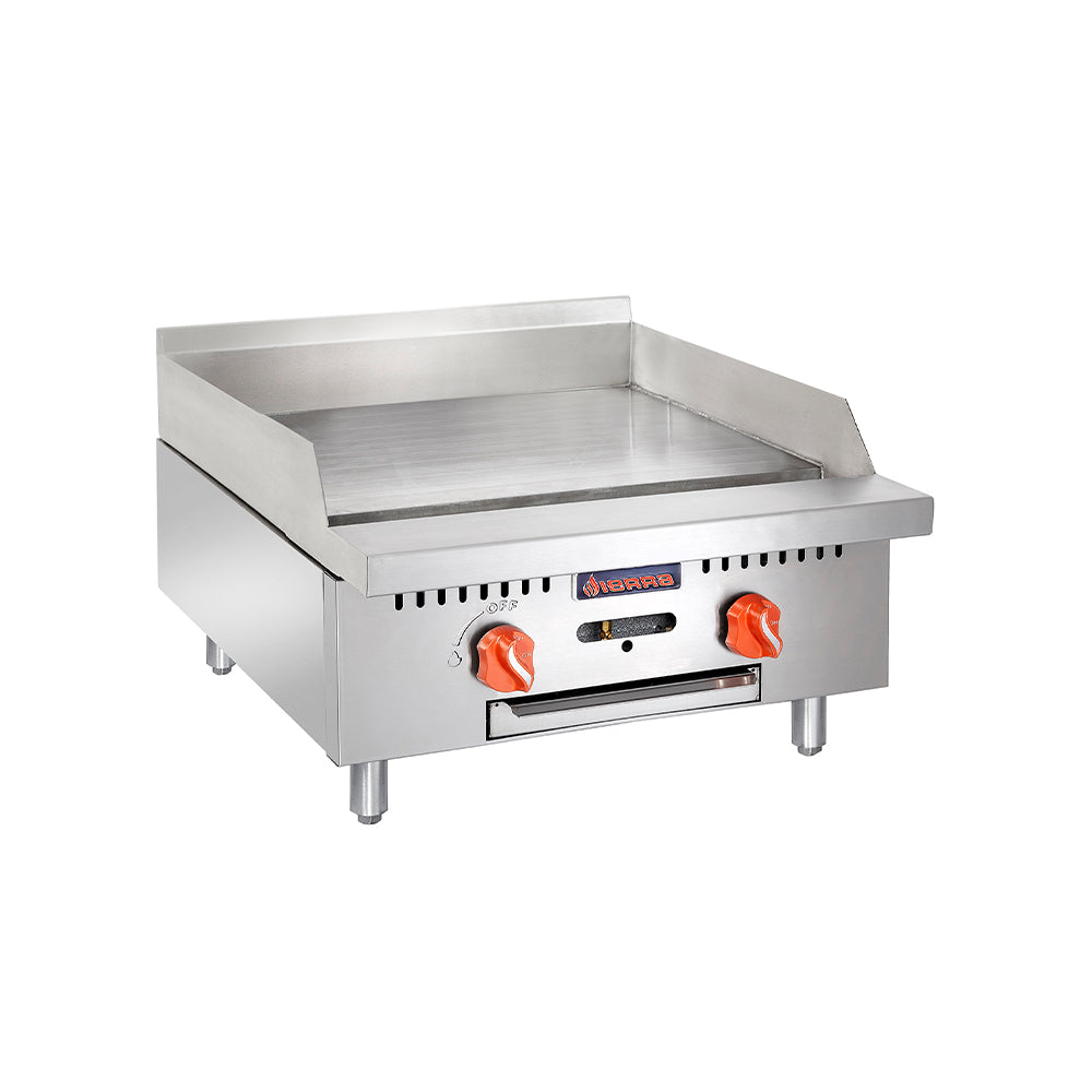 Sierra - SRMG-24, 24” Manual Griddles, 3/4” thick steel griddle plate, (2)“U” shaped burners, manual controls, s/s exterior, galvanized back, 4“ grease trough