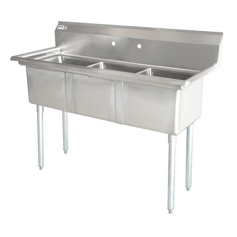 Three Tub Pot Sink with 3.5 Inch Center Drain and No Drain Board 43765