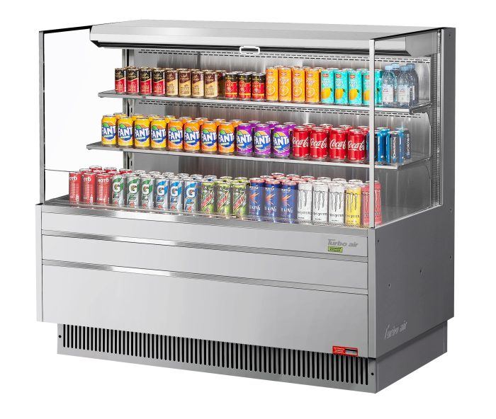 Turbo Air - TOM-60L-UF-S-3S-N, 58-3/4"L Low Profile Glass Side Panel, 2 shelves - European Straight / Stainless Steel