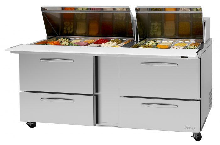 Turbo Air - PST-72-30-D4-N-SL, Commercial PRO series, Food prep table, Mega top unit-drawers
