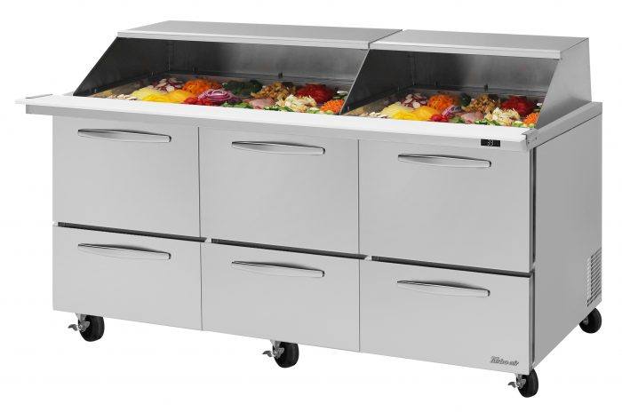 Turbo Air - PST-72-30-D6-N-SL, Commercial PRO series, Food prep table, Mega top unit-drawers