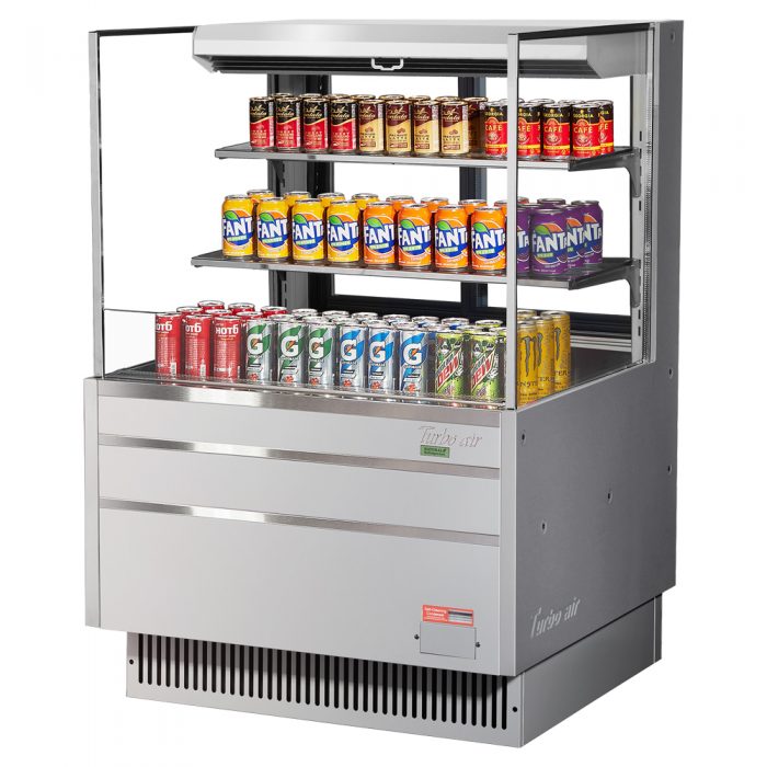 Turbo Air - TOM-36L-UFD-S-3S-N, Commercial Open Display Case Horizontal, Low profile with glass side panels Refrigerator